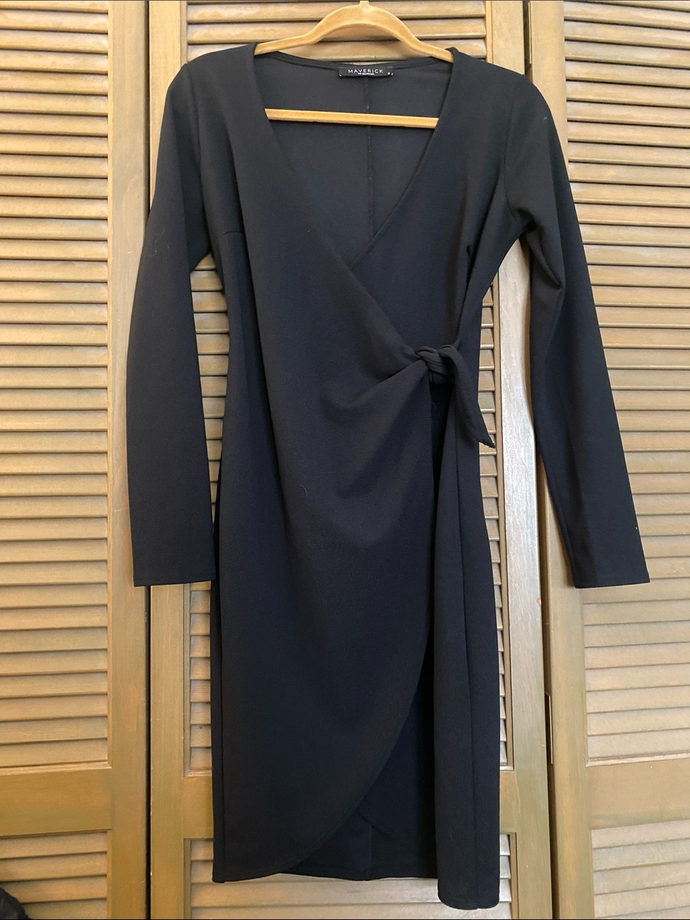 Maverick Black Long-Sleeve Wrap Midi Dress